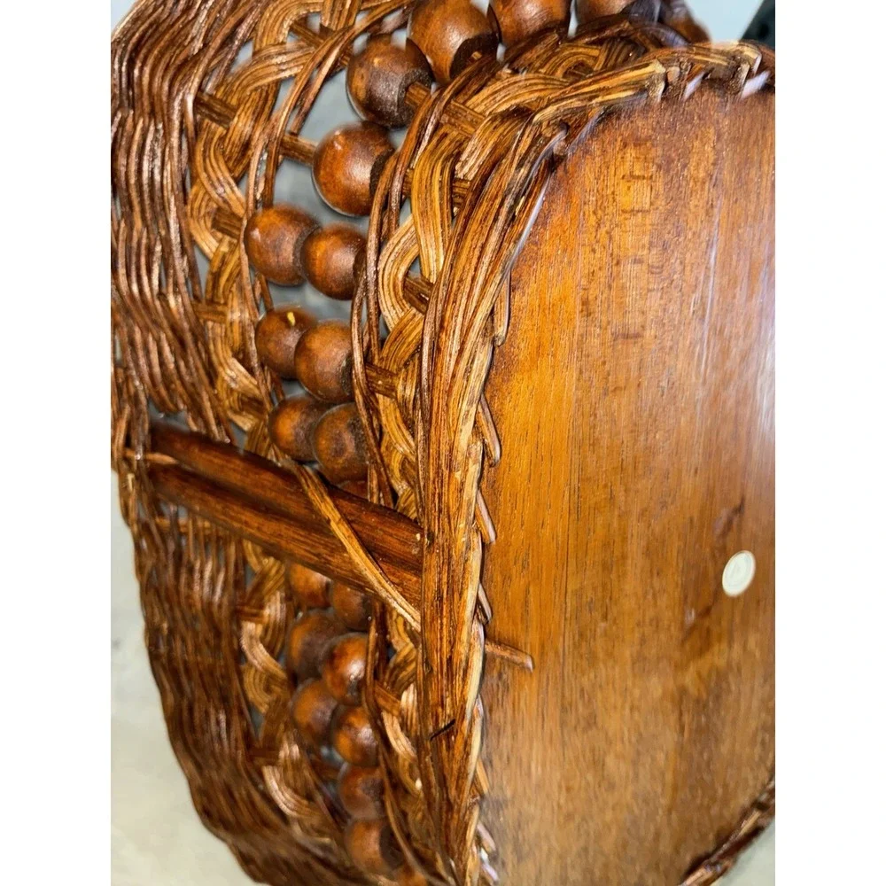 Handwoven Willow Wooden‎ Bead Gathering Basket Philippines Vintage 1980s